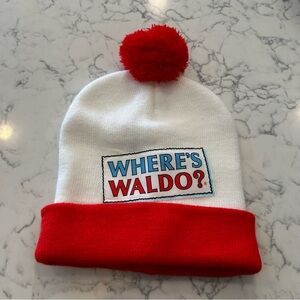 Where’s Waldo? Red & White Beanie Hat w/ Poof